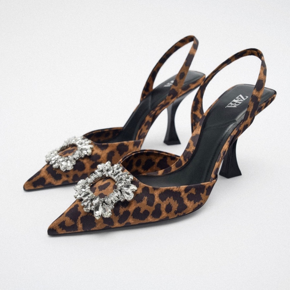 NWT Leopard Print Zara Embellished Heels